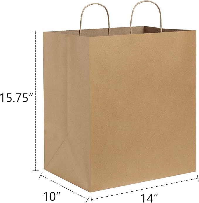 BagDream Kraft Paper Bags 14x10x15.75 Ultra Wide Large Paper Gift Bags with Handles for Takeouts, Parties, Shopping, Food Packing, Recyclable Food Service Bags Brown 25 Count Paper Grocery Sacks