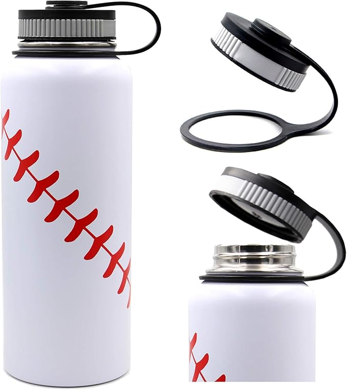 40 oz Baseball Water Bottle, Sports Flask Metal Thermo Travel Tumbler with 2 Lids, Stainless Steel Double Wall Vacuum Insulated Leak Proof Water Jug, Baseball Accessories Gifts for Mom Men Boys Girls