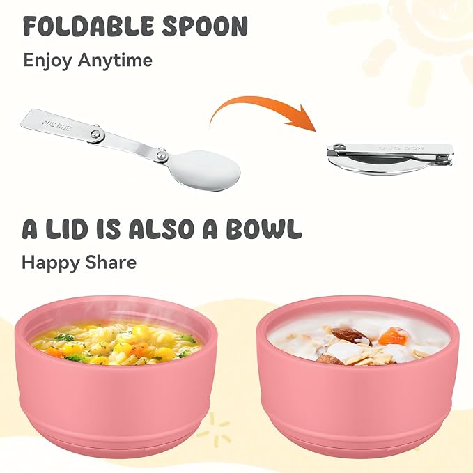 17oz Soup Thermo for Hot Food Kids Insulated Food Jar,Thermo Hot Food Lunch Container, Width Mouth Stainless Steel Lunch Box for Kids with Handle Folding Spoon (Pink-Unicorn)