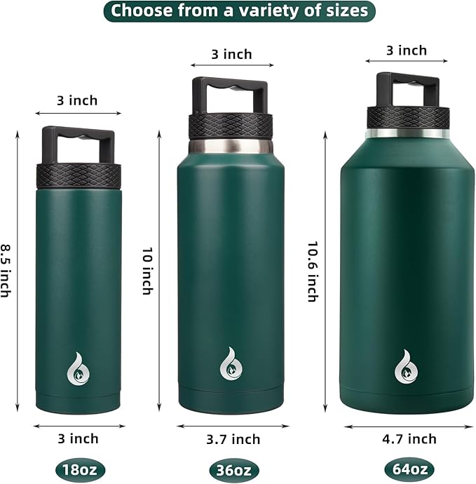 BJPKPK Insulated Water Bottles, Dishwasher Safe 18 oz Water Bottle with Handle, Leakproof BPA Free Water Jug, Stainless Steel Thermo for Sports, Army Green
