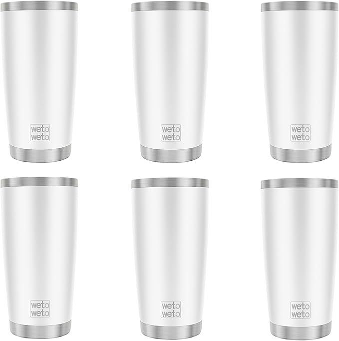 WETOWETO 20oz Tumbler, Stainless Steel Vacuum Insulated Coffee Travel Mug, Double Wall Powder Coated Insulated Coffee Mug Travel Mug with Lid Thermal Cup for Outdoor, White, 6 Pack