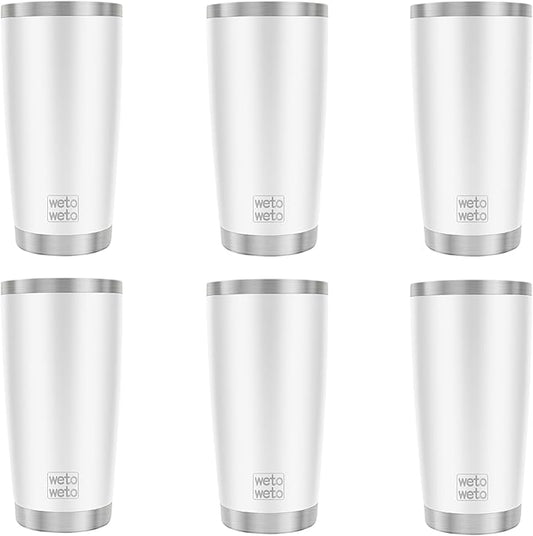 WETOWETO 20oz Tumbler, Stainless Steel Vacuum Insulated Coffee Travel Mug, Double Wall Powder Coated Insulated Coffee Mug Travel Mug with Lid Thermal Cup for Outdoor, White, 6 Pack