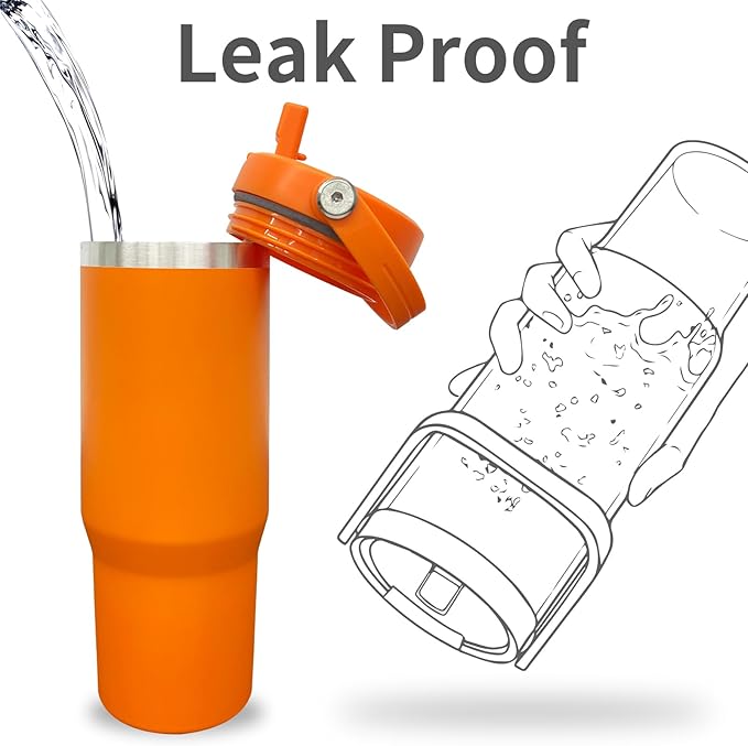 30 oz Tumbler with Handle, Double Wall Vacuum Insulated Tumblers with Flip Straw, Coffee Mug 30oz Powder Coated Cup for Hot and Cold Drinks(Orange,8 pack)