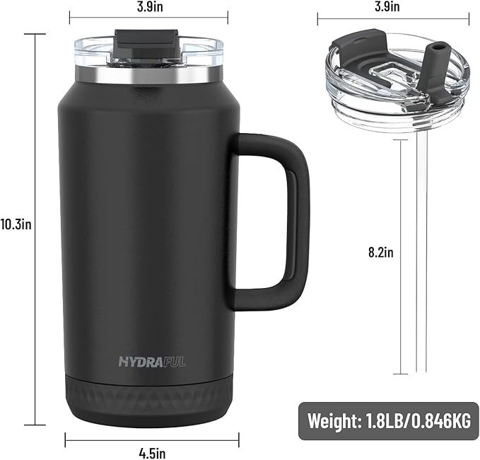 Hydraful 64 oz Tumbler with Handle and Straw - 100% Leak-Proof - Insulated Cup Reusable Stainless Steel Large Water Bottle Travel Mug for Gym, Hiking, and Camping - Gifts for Women Men Him Her
