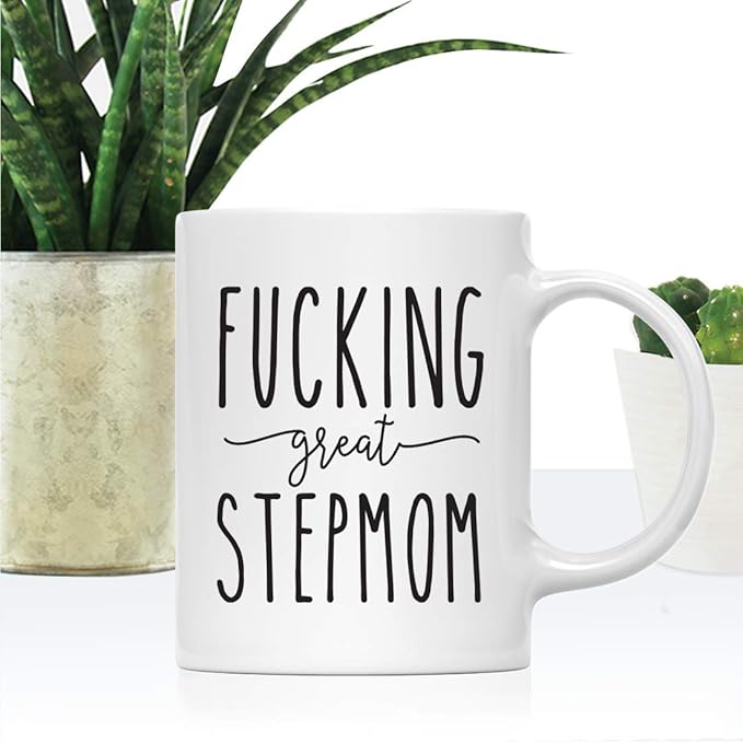 Andaz Press Mother's Day 11oz. Ceramic Coffee Tea Mug Gift for Mom, Fucking Great Stepmom, 1-Pack, Birthday Christmas Gift Ideas