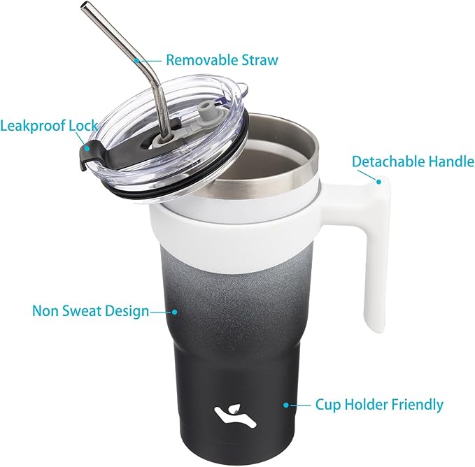 20 oz Tumbler with Handle and 2 Straw 2 Lid, Insulated Water Bottle Stainless Steel Vacuum Cup Reusable Travel Mug,Day Night