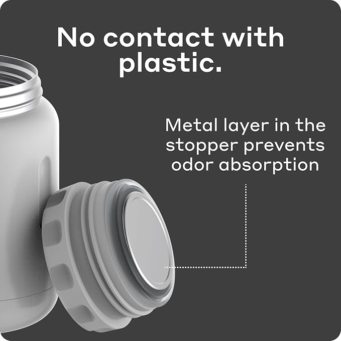 BOBBER Jerrycan - 24 Oz Insulated Stainless Steel Thermo Food Jar With Extra-Wide Mouth, Built-in Spoon and Bowl - Keeps Hot for 14 Hours and Cold for 20 Hours (Grey)