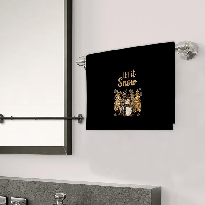 Black Gold Christmas Snowman Kitchen Towels, Christmas Tree Winter Snowman Dish Towels, Let It Snow Xmas Decorative Hand Towels for Bathroom, Winter Xmas Kitchen Bathroom Decor(16x24 Inch)