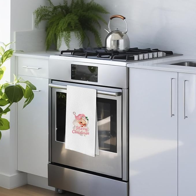 Pink Santa Kitchen Towels - Merry Christmas Dish Towels (1624 Inches)