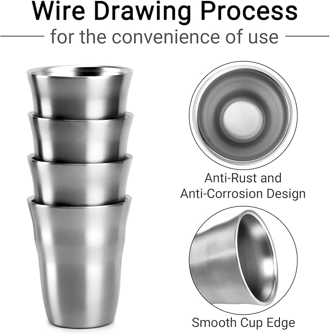 Beasea Stainless Steel Cups 8.8 oz, 8 Pack Small Stainless Steel Tumbler Bulk Stackable Insulated Mini Cups for Drinking Double Wall Metal Glasses Tin Cups for Office Home Party Camping
