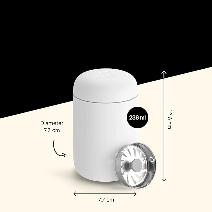 Fellow 12 oz Carter Move Travel Mug - Vacuum-Insulated Stainless Steel Travel Coffee Mug - Coffee Tumbler with Ceramic Interior and Splash Guard - Matte White