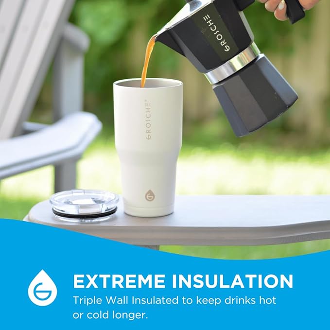 GROSCHE Yukon 20 oz Insulated Coffee Mug with Lid - Durable Travel Mug, Stainless Steel Tumblers, Vacuum Insulated Coffee Tumbler for Hot or Cold Beverages - CREAM WHITE