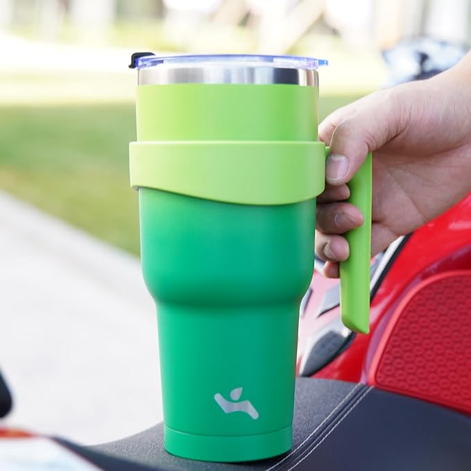 20 oz Tumbler with Handle and 2 Straw 2 Lid, Insulated Water Bottle Stainless Steel Vacuum Cup Reusable Travel Mug,Matcha Green