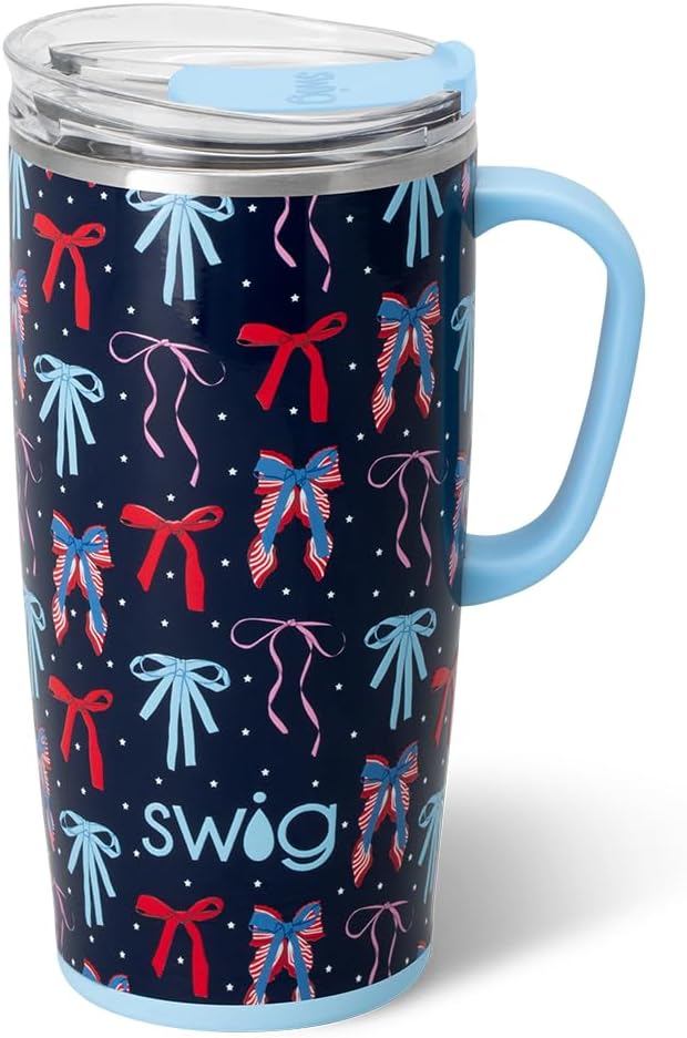 Swig Life 22oz Travel Mug, Insulated Tumbler with Handle and Lid, Travel Coffee Mug, Cup Holder Friendly, Stainless Steel 22 oz Tumbler, Reusable Insulated with Lid (Miss Independence)