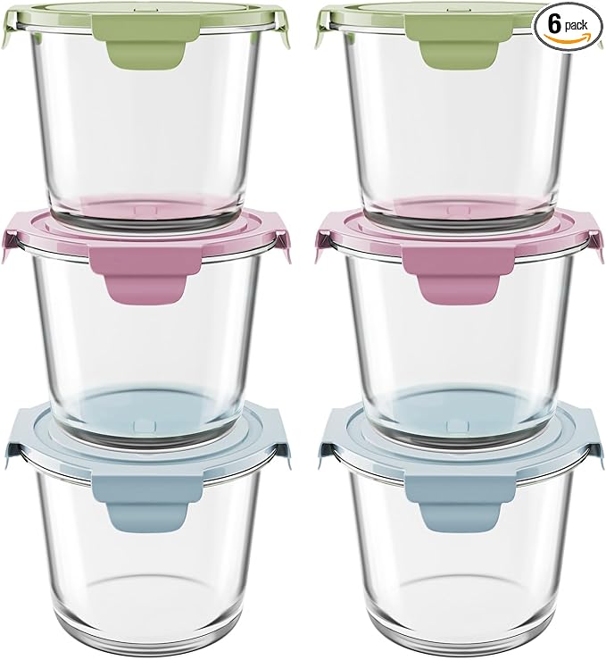 23oz Glass Meal Prep Containers with Lids, Airtight 3-Cup Glass Storage Containers Set, Heat-Resistant BPA-Free for Soup, Leftover, Microwave, Dishwasher, and Freezer Safe (6 Packs)