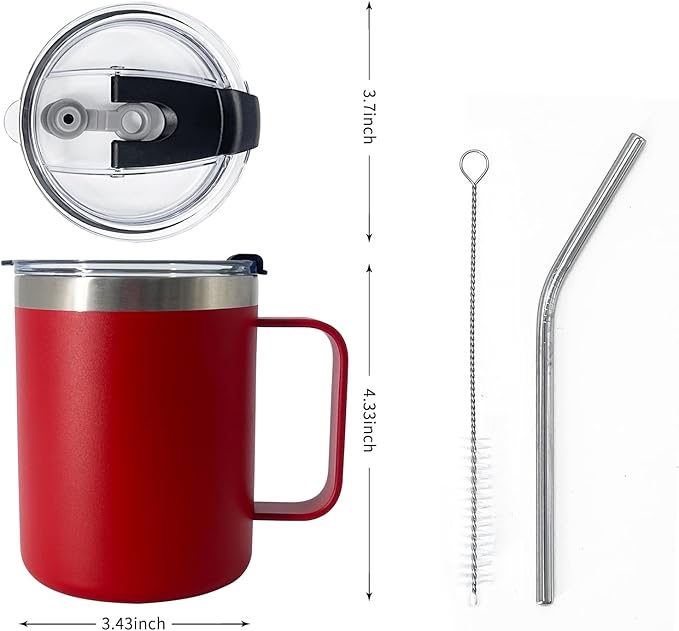 4pack 12oz Coffee Mug With Handle Bulk, Stainless Steel Insulated Travel Tumblers With,Double Wall Vacuum Camping Cup for Hot & Cold Drinks Tea (red)