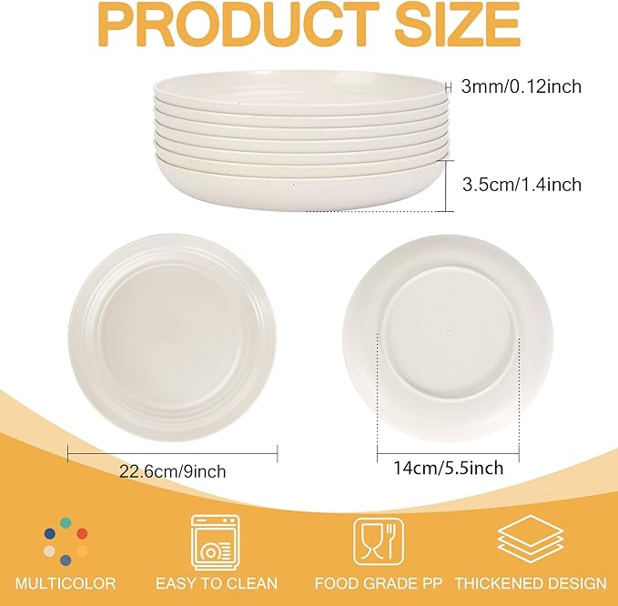OAMCEG Wheat Straw Plates 12 Pack 9 Inch Unbreakable Plastic Plates Reusable, Dishwasher & Microwave Safe Wheat Straw Dinnerware Sets Kid-Friendly for Kitchen Outdoor Camping Salad, Beige