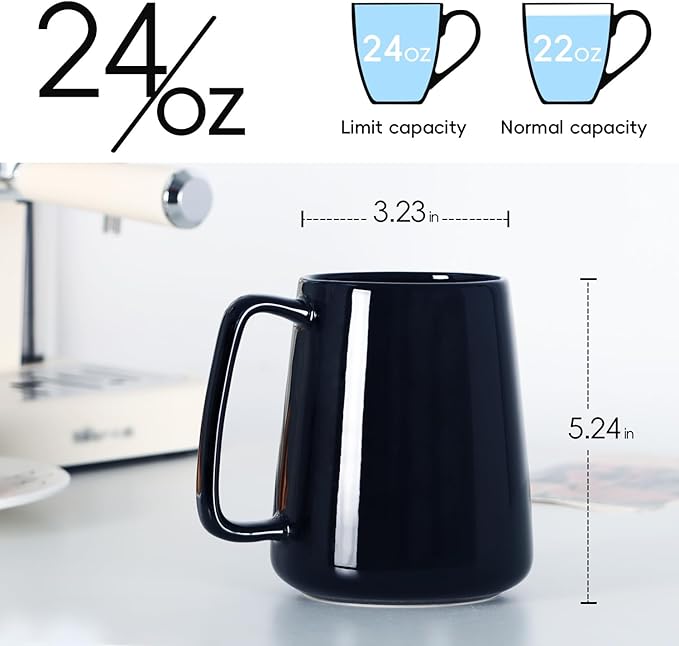 Smilatte 24 OZ Large Coffee Mug, Nice Ceramic Boss Tea Cup with Big Handle for Dad Men Women, Unique Style For Any Kitchen, Black
