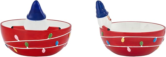 Bico Gnome Mushroom Ceramic Candy Bowl, 21oz – Hand-Painted Holiday Treat Bowl, Christmas Decorative Dish for Candy, Jam, or Sauce – Microwave & Dishwasher Safe