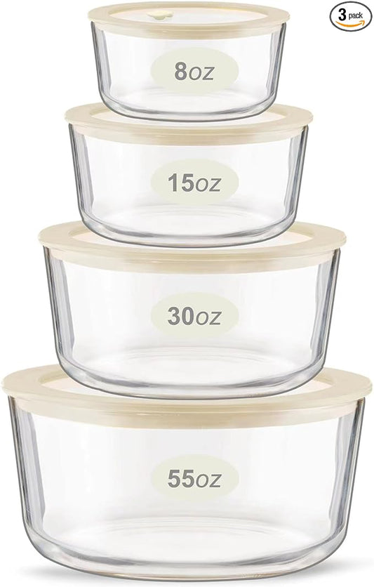 Urban Green Glass Food Container Set with Glass Lid, 4 Pack, Meal Prep Containers with Silicone Framed Airtight Lid, Leakproof, 100% Plastic Free,