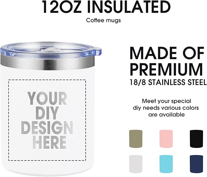 Personalized Custom Tumbler Print in USA 12oz 100Pcs Stainless Steel Travel Coffee Cup with Lid & Straw Double Wall Insulated Mug With Colorful Text Logo Photo