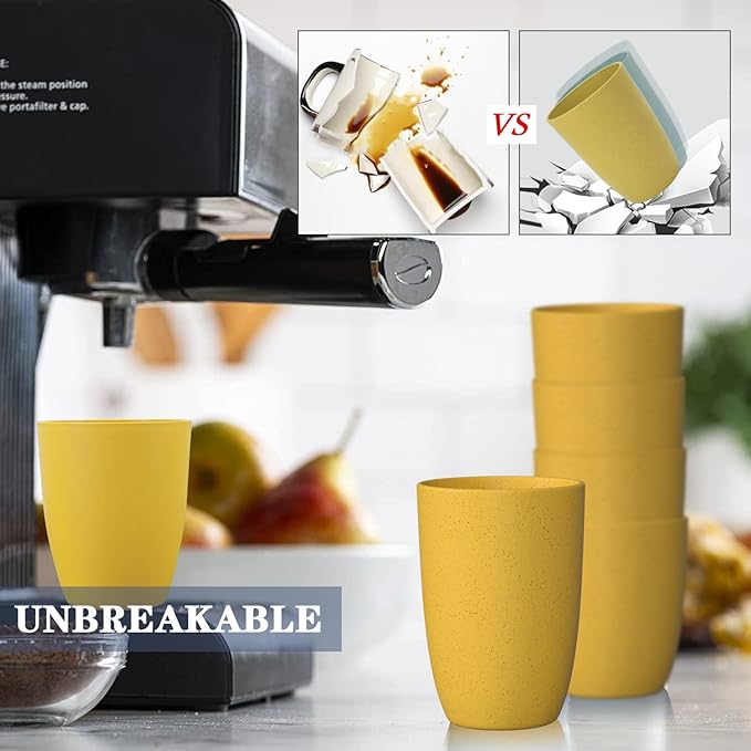 Homienly 8pcs Wheat Straw Fiber Cups, 20 Oz Reusable Drinking Cups, Unbreakable, Dishwasher Safe, Microwave Safe, BPA Free, Organic, Classic Style, Yellow