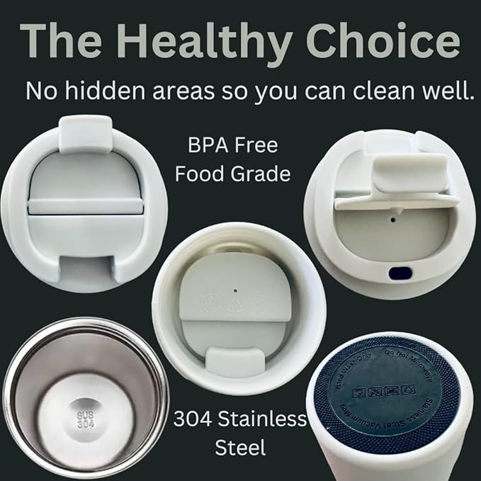 Travel Coffee Mug -17oz Stainless Steel Coffee Mug - Spill Proof Leak Proof - Insulated With Lid - BPA Free (White)