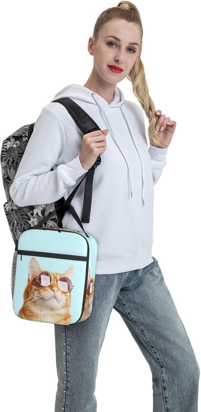 Sunglasses Cat Reusable Lunch Box Insulated LunchBox Cooler Lunch Bag