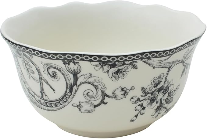 222 Fifth Adelaide 16-Piece Black Porcelain Dinnerware Set – Service for 4, Featuring Hand-Applied Romantic Woodland Bird Design, for Everyday Dining & Entertainment, Microwave & Dishwasher Safe