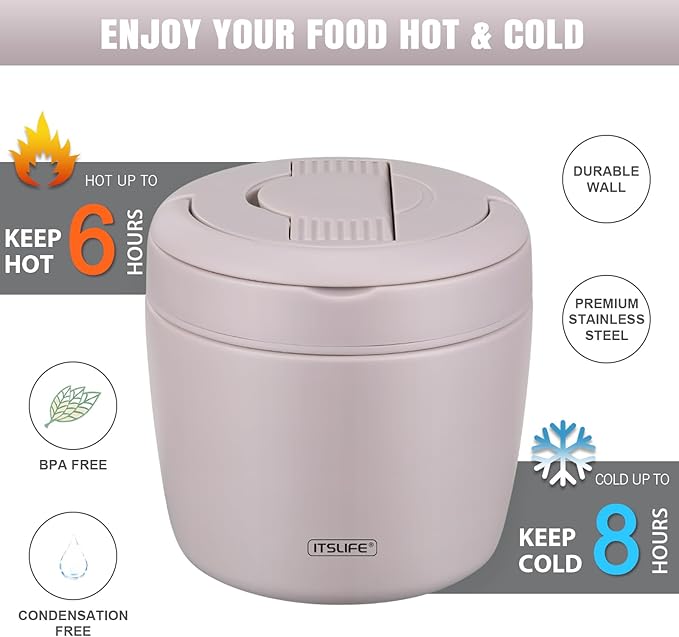 Soup Thermo for Hot Food Adults 32OZ Lunch Containers Wide Mouth Hot Food Jar Vacuum Insulated Stainless Steel Bento Box Leakproof with Spoon (Light Purple)