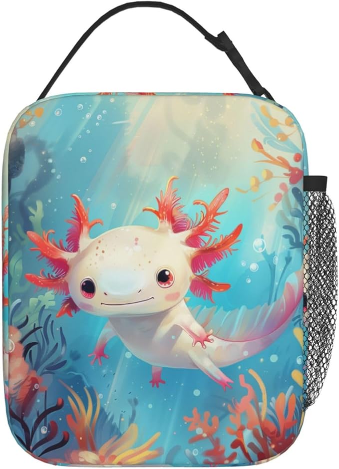 Axolotl Lunch Box for Women Men, Insulated Lunch Box Reusable Portable Lunch Bag Cooler Tote Waterproof Lunch Container for Office Picnic Work Travel
