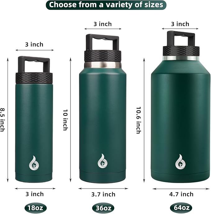 BJPKPK Half Gallon Water Bottle Insulated, Dishwasher Safe 64 oz Water Bottle with Handle, Leakproof BPA Free Water Jug, Large Stainless Steel Thermo for Sports, Army Green