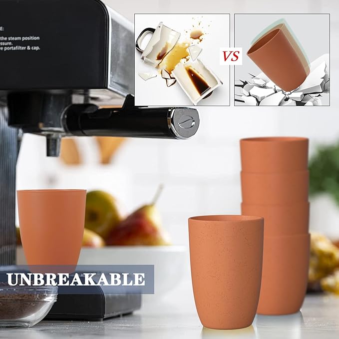 Homienly Plastic Cups Reusable Wheat Straw Cups 8 PCS a Good Alternative Plastic Water Glasses Unbreakable Drinking Cup Reusable Dishwasher Safe Microwave Safe Cups with Orange Color (20 OZ)