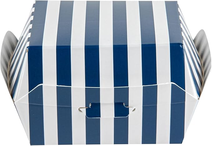 Restaurantware 2.8 x 2.8 x 2 Inch Mini Burger Boxes 100 Clamshell Food Containers - Hinged Lid Striped Blue And White Paper Take Out Boxes Serve Sliders Or Finger Foods
