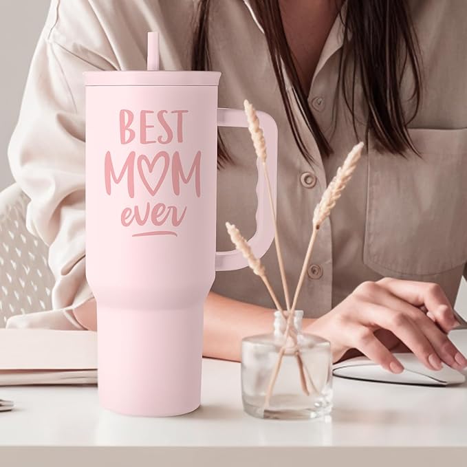 Gift for Mom - Best Mom Stainless Steel Tumbler with Handle, Travel Coffee Mug for Moms - Gifts for Birthday Christmas Mothers Day, 40oz