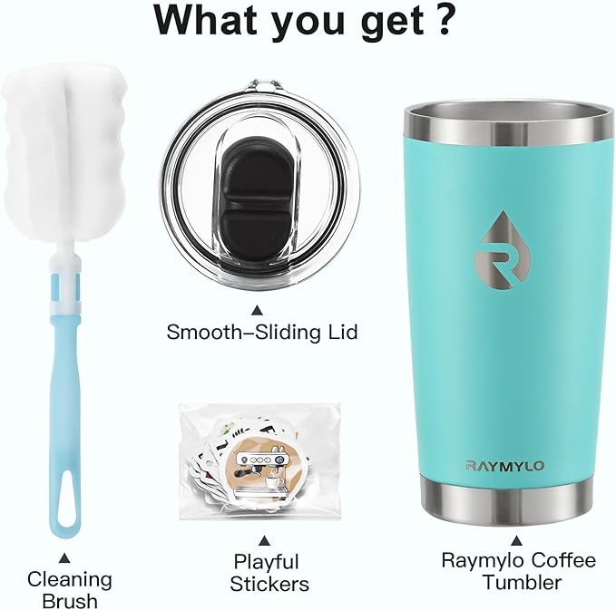 20 oz Coffee Tumbler - Insulated Stainless Steel Travel Mug for Hot/Cold, Spill Proof with BPA-Free Detachable Lid, Coffee Cup Fits Most Car holder, Includes Chic Stickers, Seafoam