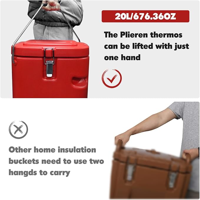 21QT Insulated Soup Container Commercial Food Warmer for Hot or Cold Food,5 Gallon Hot Box for Catering, Food Cooler with 4 Buckles, Handles,Soup Carrier for Restaurant, Canteen, Home