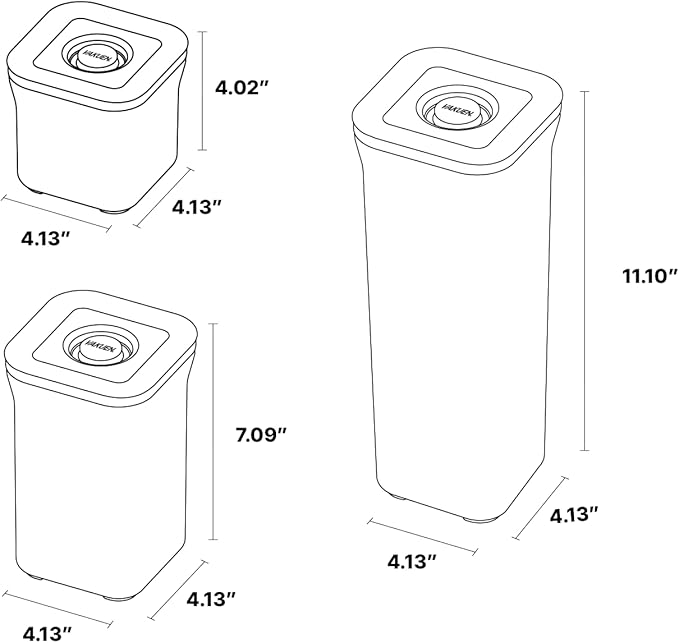 VAKUEN Premium Airtight Food Storage Containers, Square-S 3PC-SET, Smart One-Click Seal Lid, No Hinges, 100% Leak Proof, BPA-FREE, Dishwasher, Freezer & Microwave Safe