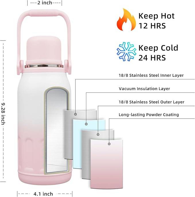 BJPKPK Insulated 40oz Thermal Water Bottle with Lid and Carry Handle Dishwasher Safe Stainless Steel Water Bottles,Pink Pearl