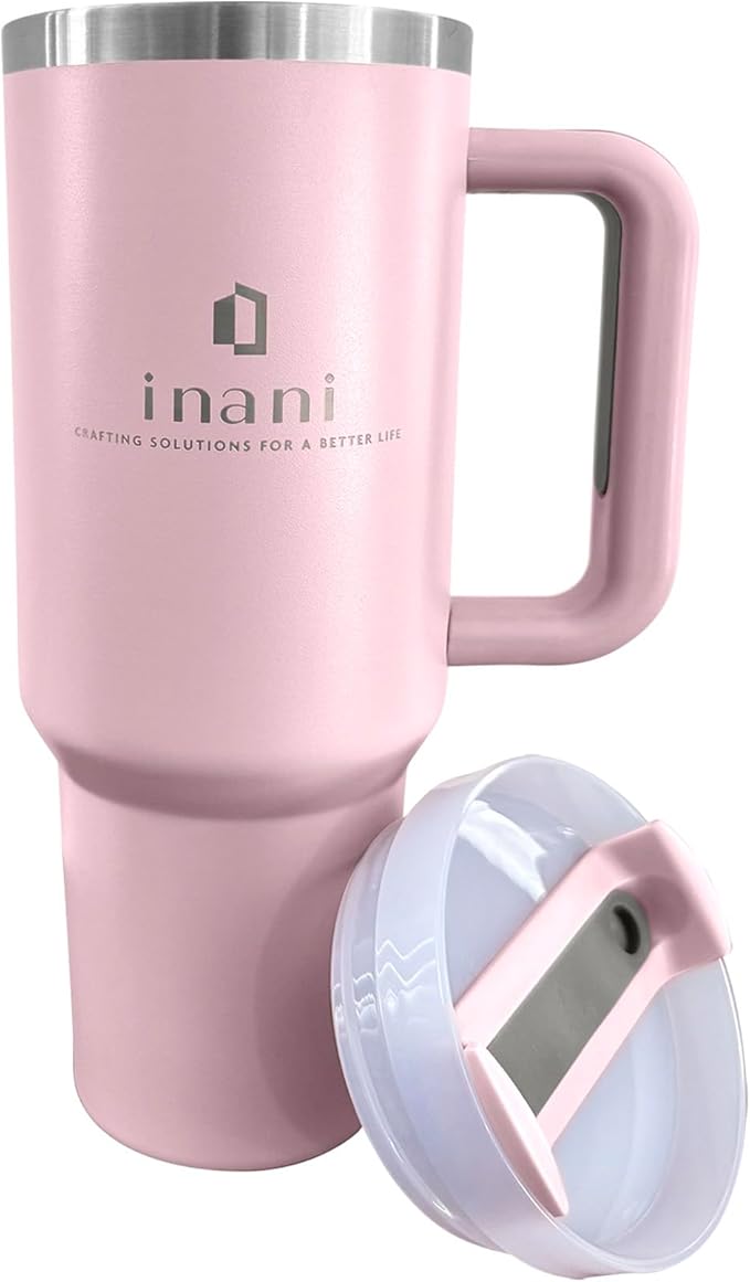 inani 40oz Tumbler With Handle And Straw, Insulated Travel Cup, Leak-Resistant, Spill-Proof Lid, Dishwasher Safe, BPA-Free, Double-Wall Insulated Premium Mug For Hot Or Iced Beverage, Rose Pink