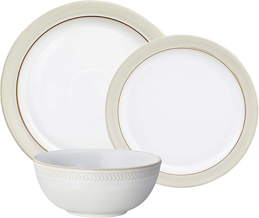 Denby - Natural Canvas Coupe Dinner Set For 4-12 Piece Stoneware Tableware Set - Dishwasher Microwave Oven Safe - Scratch Chip Resistant
