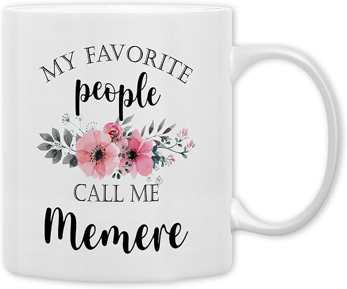 QASHWEY Memere Coffee Mug, Memere Gifts for Grandma, MemereGifts from Grandkids, Mothers Day Mug Tea Cup Gifts for Memere Grandma, My Favorite People Call Me MemereCoffee Cups Ceramic 11oz