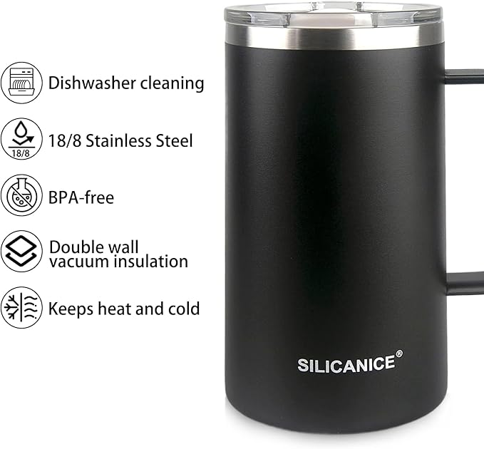 24 oz stainless steel thermal coffee mug, double-layer insulation, easy to hold and clean, suitable for coffee, cola, protein powder, beer, car water cup