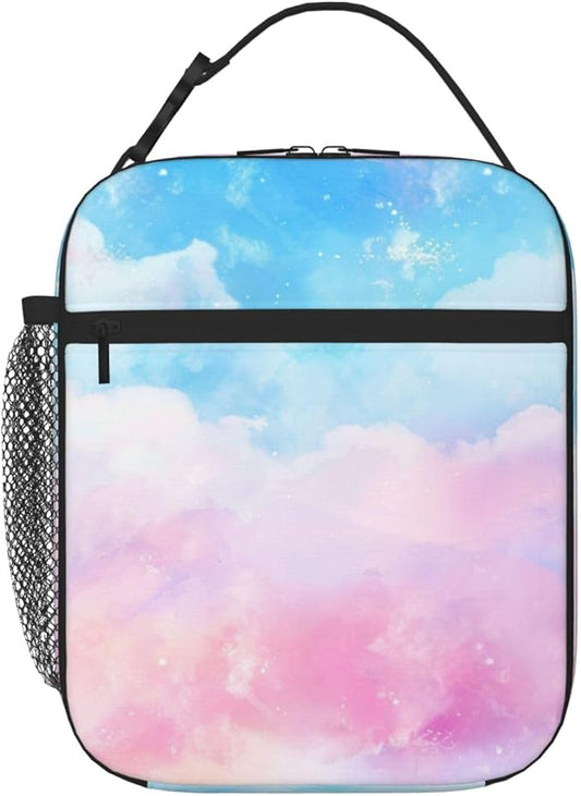 SUPLUCHOM Lunch Bag Pastel Blue Pink Color Insulated Box Reusable with Side Pocket for Girl Boy Women Men Work School Picnic Hiking Daytrip Over 3 Years Old