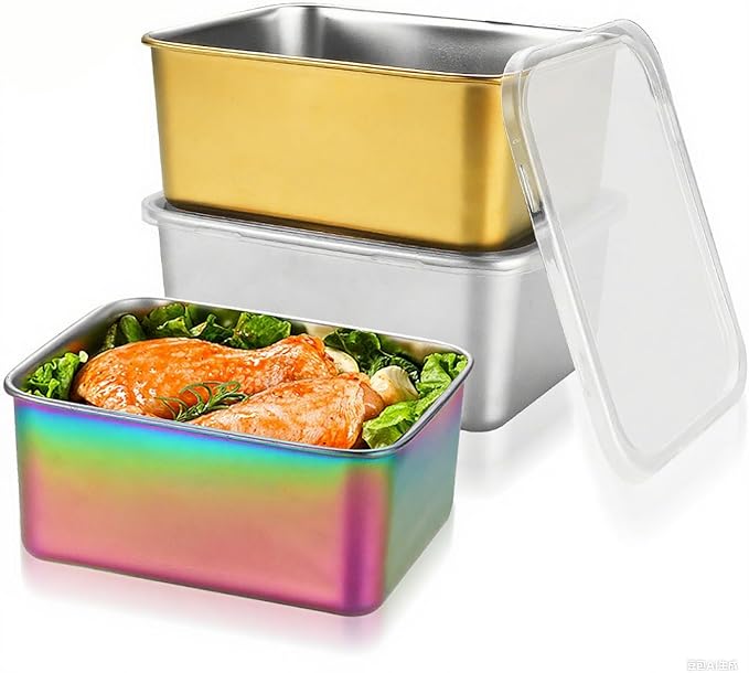 Stainless Steel Food Storage Containers Bento Box, Set of 4, Leak Resistant, Ideal for Lunch Meal Prep & Leftovers-Silver