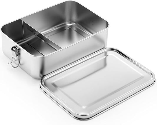 Umigy 1 Pcs Stainless Steel Food Containers 1200ml Metal Bento Lunch Box Stainless Steel Food Storage Containers, Lockable Clips to Leak Proof, Reusable Dishwasher Snack Boxes for Work, Picnic