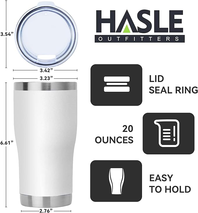 HASLE OUTFITTERS 20 oz Tumbler Bulk, Stainless Steel Tumblers with Lid, Vacuum Insulated Tumbler, Double Wall Powder Coated Cup, coffee mugs, White, 1 Pack