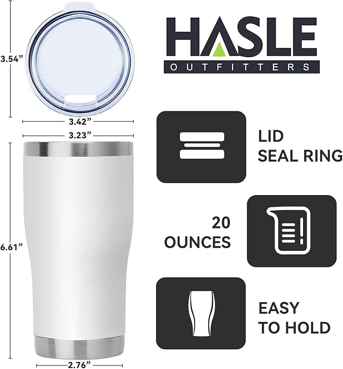 HASLE OUTFITTERS 20 oz Tumbler Bulk, Stainless Steel Tumblers with Lid, Vacuum Insulated Tumbler, Double Wall Powder Coated Cup, coffee mugs, White, 6 Pack