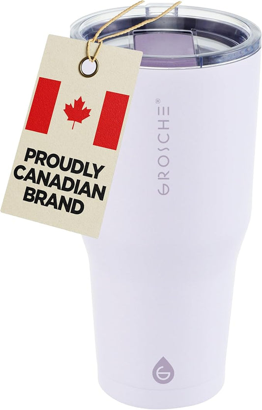GROSCHE Yukon 30 oz Insulated Coffee Mug with Lid - Durable Travel Mug, Stainless Steel Tumblers, Vacuum Insulated Coffee Tumbler for Hot or Cold Beverages - LAVENDER