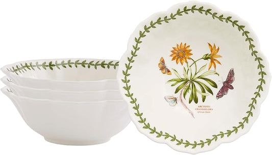 Portmeirion Botanic Garden Lotus Blossom Bowl, Set of 4 - African Daisy Floral Design - 6" Porcelain Dishes for Breakfast, Snacks, Sides or Desserts - Microwave, Oven, Freezer & Dishwasher Safe